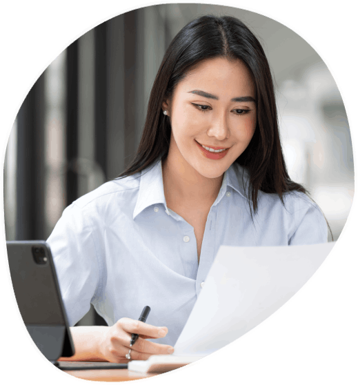 Customer reviewing a perfectly proofread document translated in Victoria, receiving professional translation services.