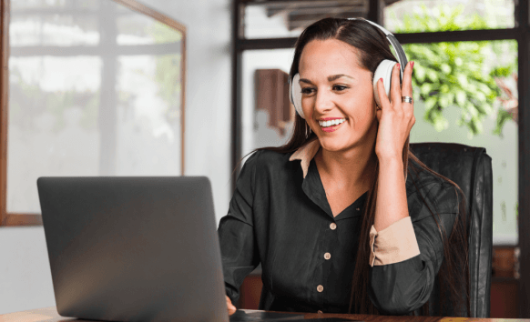 Professional providing legal transcription services converting courtroom recordings into precise documents used by attorneys.