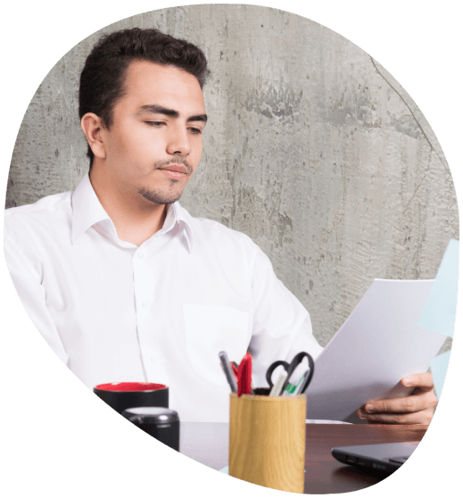 A project manager reviews a file format list for Translation Services in Stamford, confirming support for MP3, PDF and DOCX.