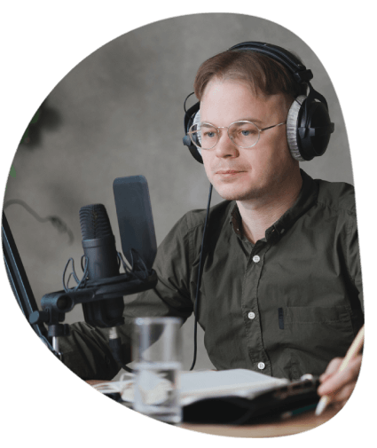 A transcriptionist turns a recorded ad spot into text using Media Transcription Services specialized solutions for marketing.