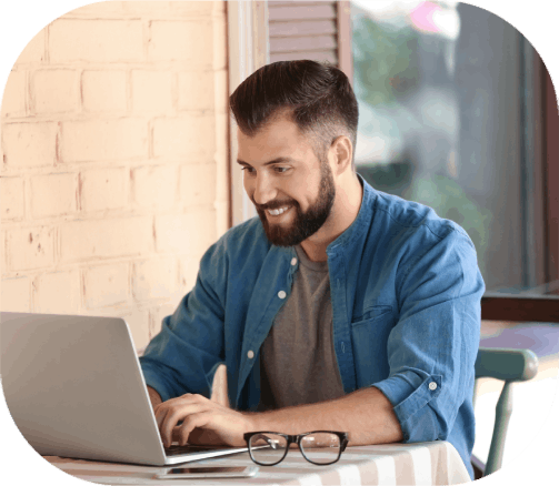 A client uses a laptop chat to request multilingual help, and Augusta Translation Services confirms the language pair.