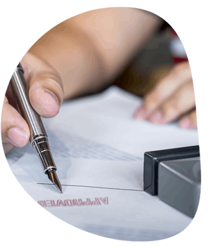 A notary stamps an official documents translation packet prepared through 24 Hour Translation Services for filing.