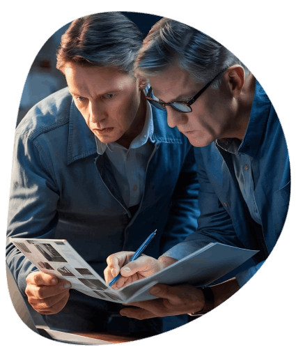 A project lead checks translated engineering drawings as Boise Translation Services applies technical terminology.