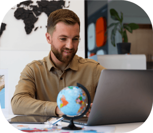 A project manager uses an online multilingual portal for Translation Services in Stamford, selecting target languages.
