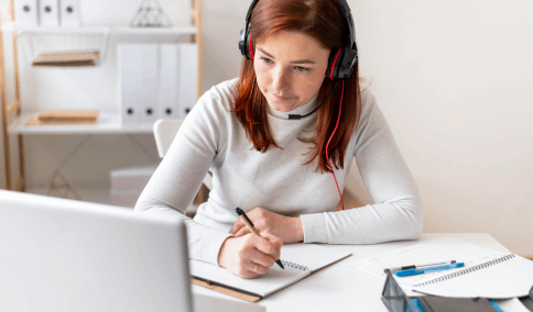 Researcher benefiting from accurate German transcription services enhancing clarity of academic research materials.
